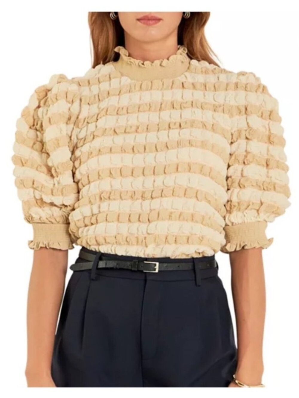 Anthropologie English Factory Women's Top Textured Mock Neck Short Sleeve Blouse - Picture 1 of 11